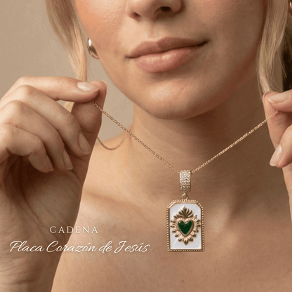 Cadena Placa Corazón de Jesús - La Virgen