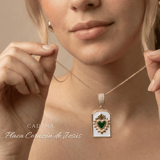 Cadena Placa Corazón de Jesús - La Virgen