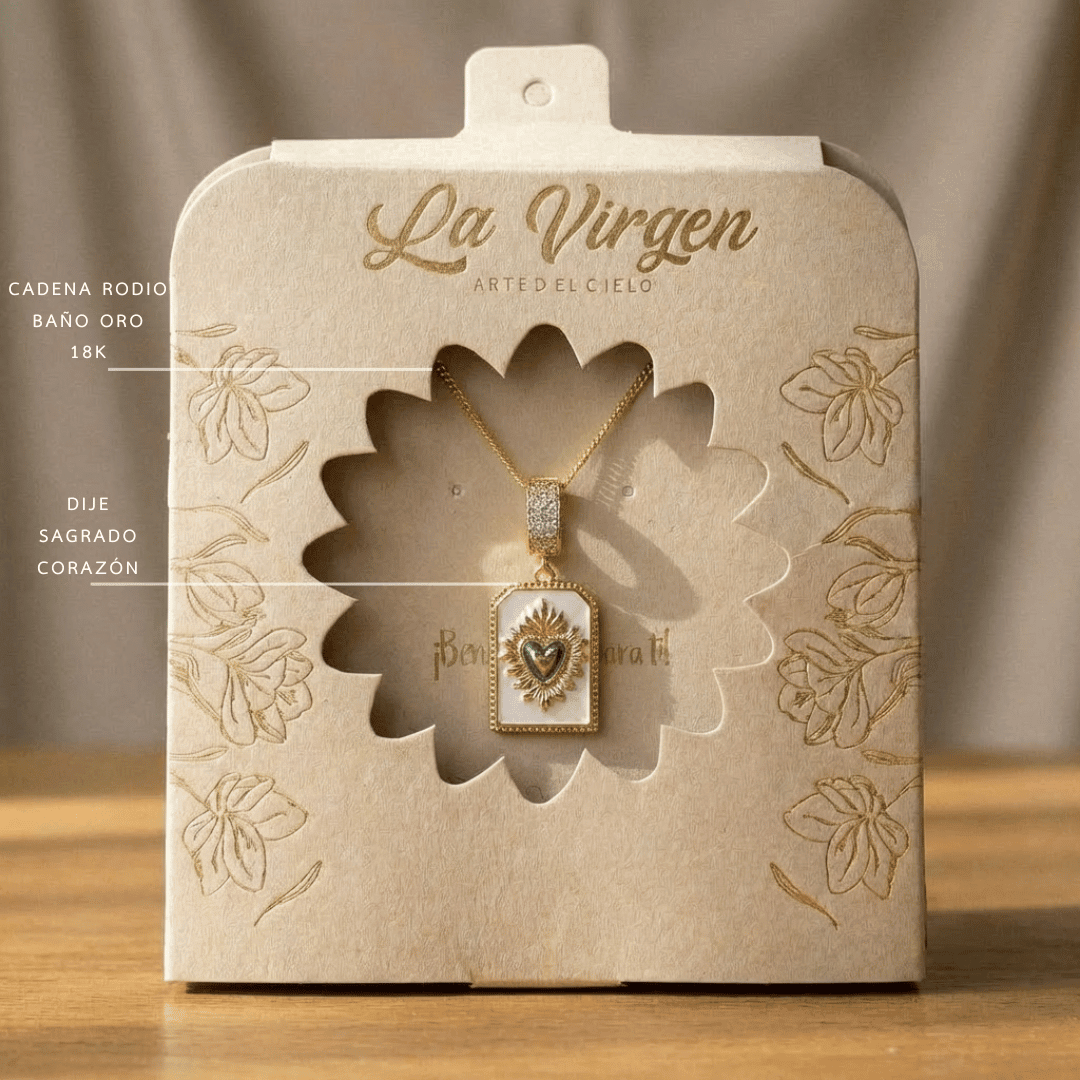 Cadena Placa Corazón de Jesús - La Virgen