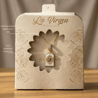Cadena Placa Corazón de Jesús - La Virgen